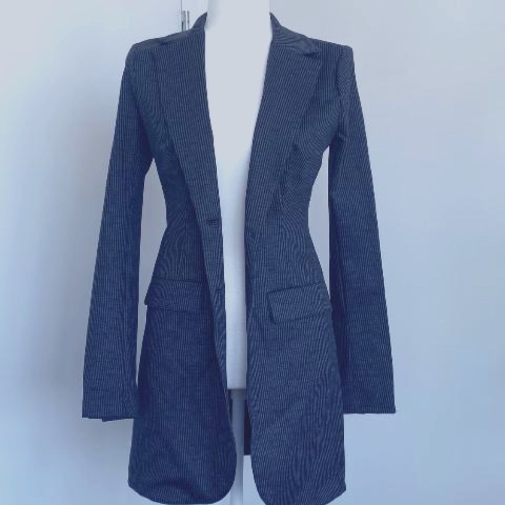 BAILEY 44 Long Black and Grey Striped Fitter Blazer, Size Small